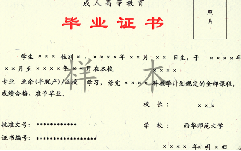 西華師范大學(xué)成人教育畢業(yè)證樣本