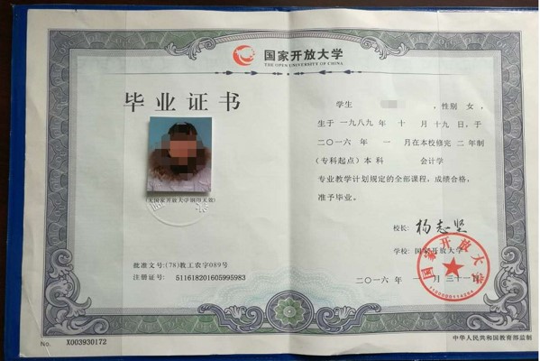 國(guó)家開(kāi)放大學(xué)畢業(yè)證樣本