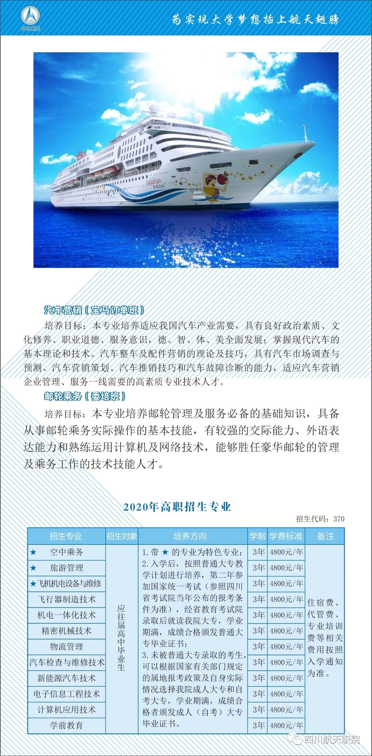 2020年四川航天職業(yè)技術(shù)學(xué)院招生專業(yè)