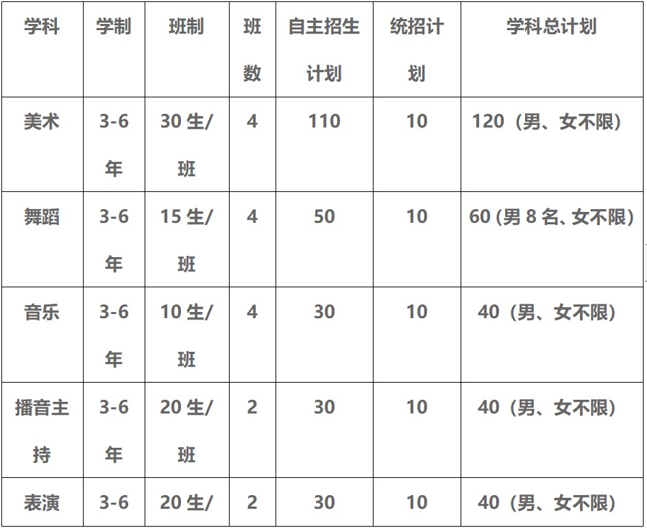 2021年成藝附中招生專業(yè)